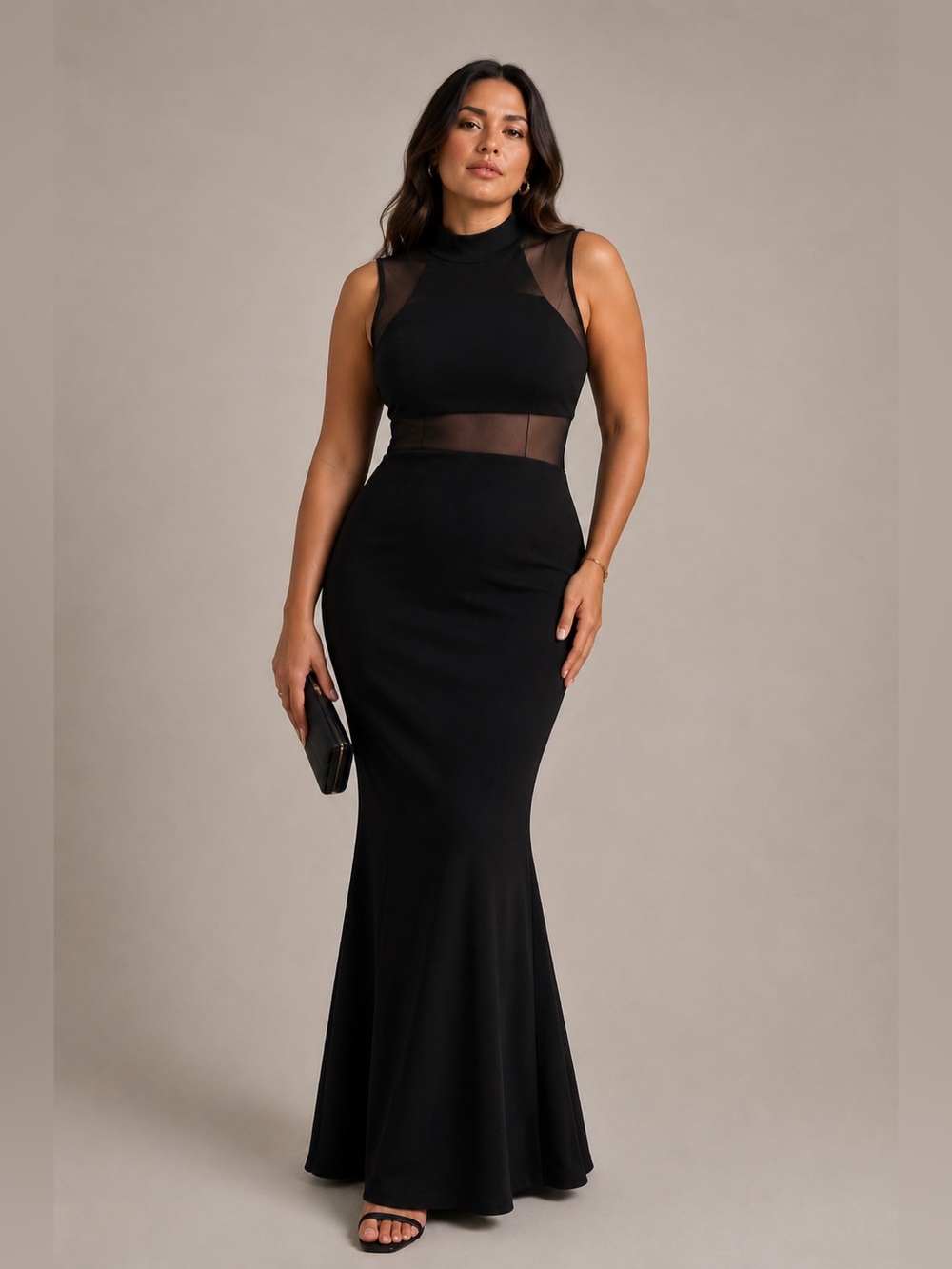 Night Way Collections Black Sexy Sheer  Mesh Maxi Dress Evening Event Long Gown